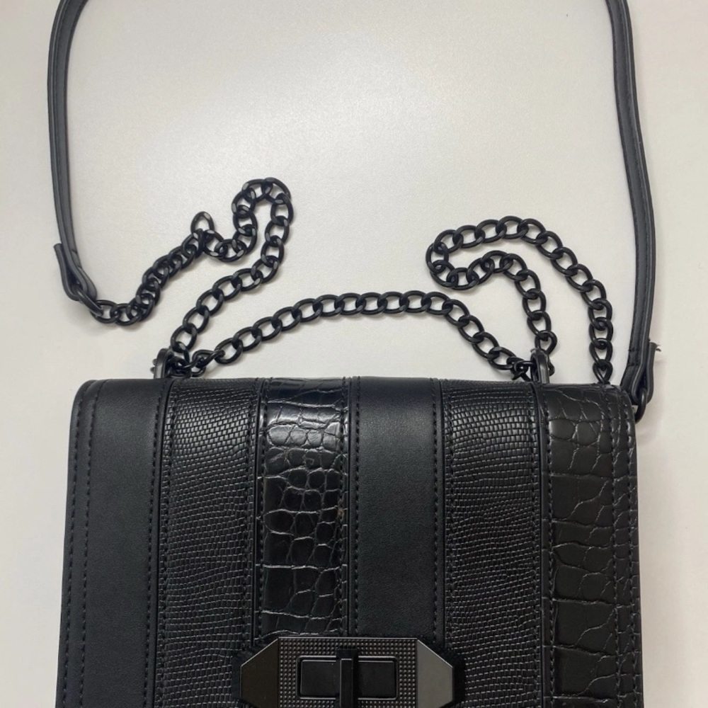 Aldo Small Faux Leather Black Crossbody Bag Chain Strap